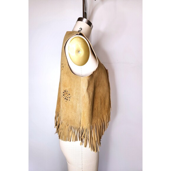 Leather FRINGES Perforates Floral Leather Vest Southwestern Western Unisex S M - Picture 10 of 10